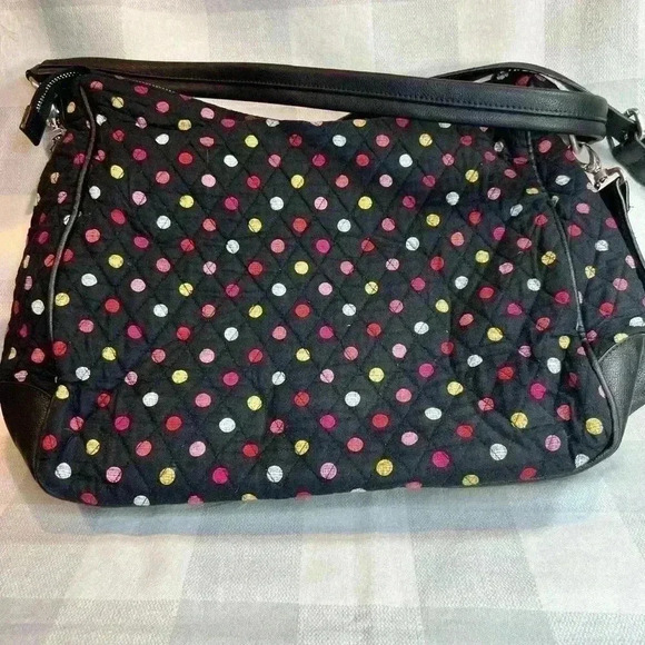 Vera Bradley Havana Dots Vivian satchel hobo bag, black, zip closure, pockets - Picture 8 of 8